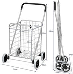  COSTWAY Klappbarer Einkaufstrolley, Einkaufswagen Auf Rollen, 45 Kg Belastbar, 83LKapazität, Tragbarer Handwagen, Rollwagen Allzweckwagen Für Wäsche, Einkaufen, Gepäck (Silber)