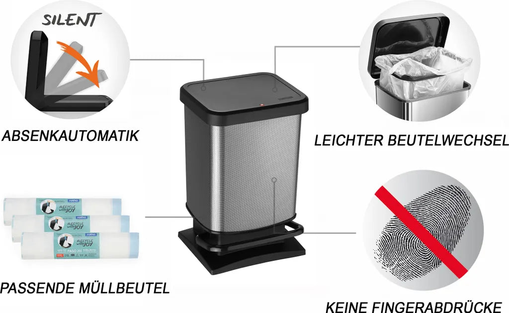 ROTHO Treteimer 20 L PASO, Farbe:Carbon Metallic