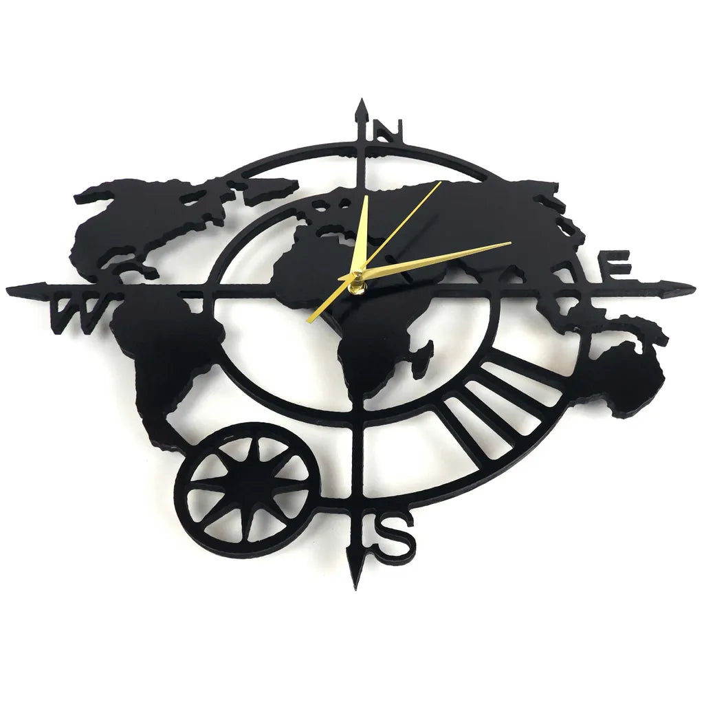  Silent Wanduhr Weltkarte Original Holzdekor