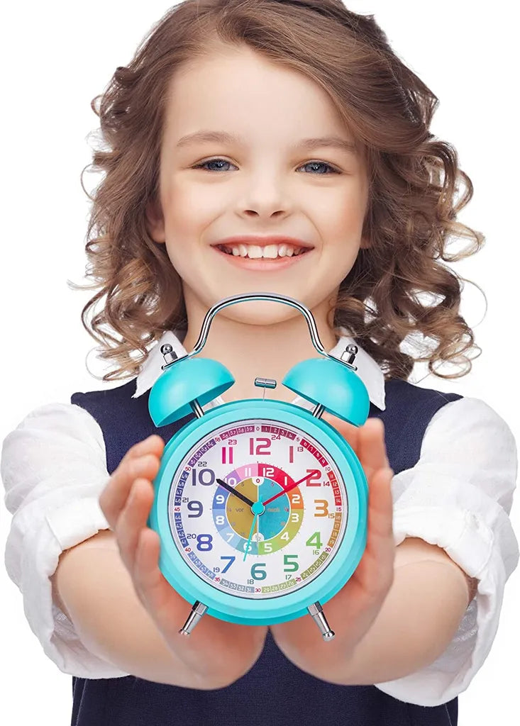  ONVAYA® Kinderwecker Analog | Türkis | Lernuhr Für Kinder | Retro Wecker Ohne Ticken | Lernwecker Mit Licht & Musik | Quarzwecker | Glockenwecker | Kinderuhr Spielzeug Für Jungen & Mädchen
