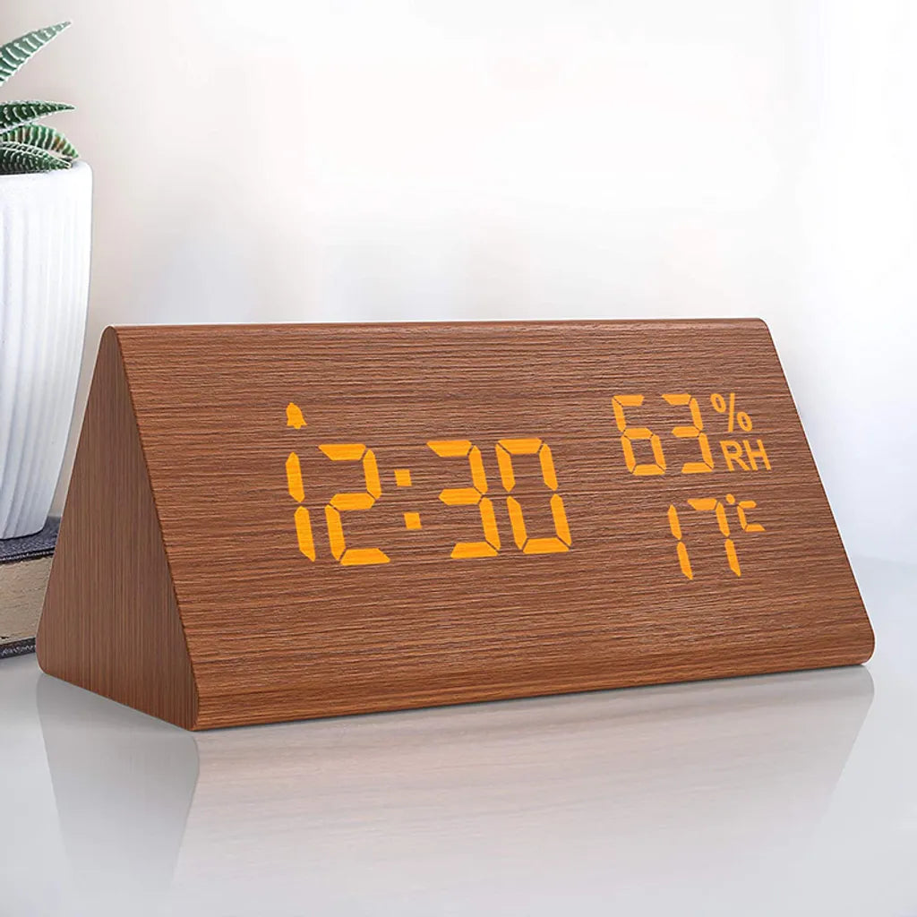  Wecker Digitaler LED Wecker Uhr Holz,mit Sprachsteuerung/Datum/Temperatur Und Luftfeuchtigkeit, Braun