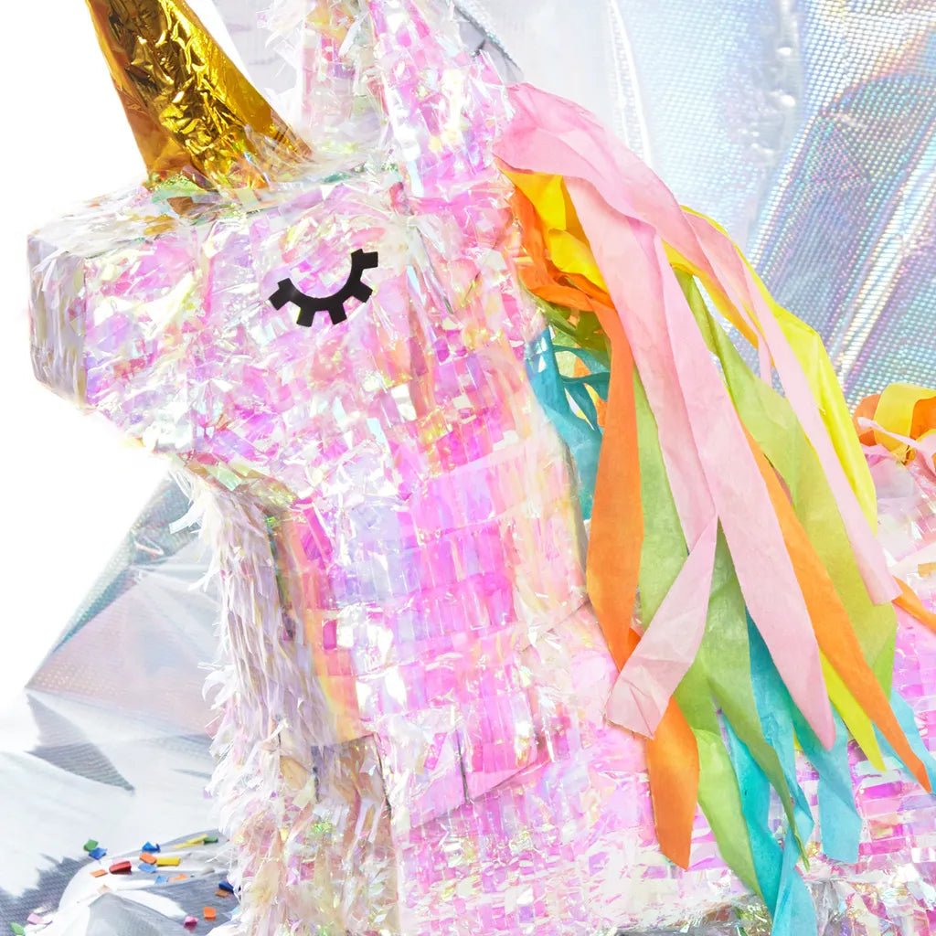  Lumaland Pinata Set Zum Befüllen Inkl. Schläger Maske Und 50g Konfetti Einhorn Magic Holographic Unicorn Ca. 40x14x54 Cm
