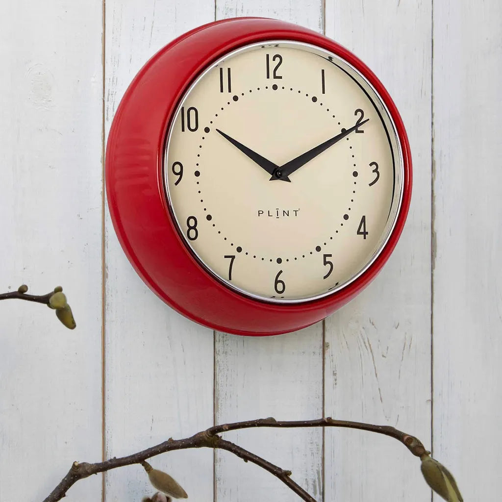  LS-LebenStil Nostalgische Metall Wanduhr Rot 23cm Vintage Küchenuhr Bürouhr Retro Look