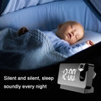  Projektorwecker Für Schlafzimmer, Digitalwecker Mit 0-100% Dimmer Und 2 USB-Ladeanschlüssen, 180° Drehbarer Projektor, Doppelwecker, Snooze, Klares LED-Display, Digitaluhr Für Vielschläfer, Schwarz