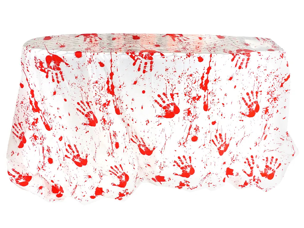  Halloween Deko Folie Mit Blutflecken Und Blutigen Händeabdrücken | Halloween Tischdecke / Wanddeko | 270x130cm
