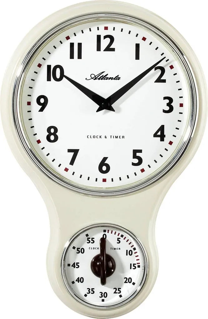  Atlanta 6124/0 Küchenuhr Wanduhr Küche Quarz Analog Beige Kurzzeitmesser Timer