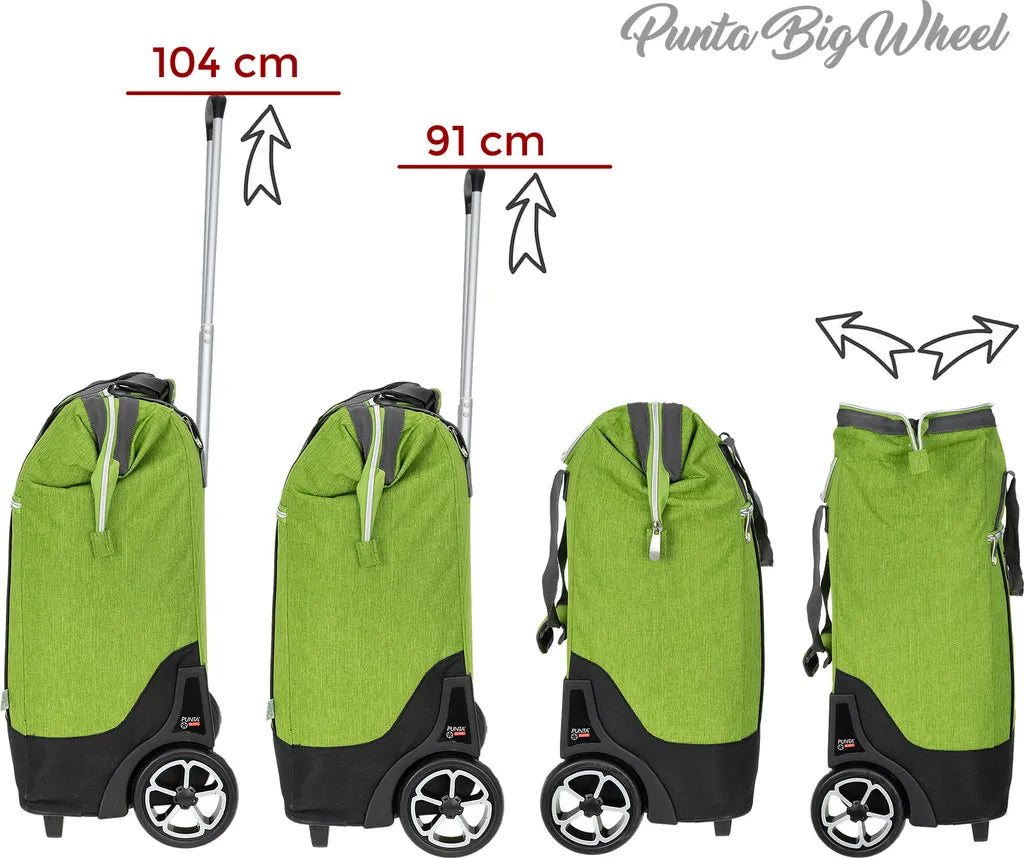  Punta Big Wheel Einkaufsroller Shopper Einkaufswagen Shopping Trolley Einkaufstrolley Trolly Große Räder 10303-0700 Two Tone Grün + Thermo Tasche