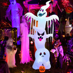  COSTWAY Gestapelte Geister Mit Bunten Lichtern Aufblasbar 310cm Lang, Riesige Gespenst Mit Kürbis, Halloween-Dekoration Für Halloweenparty, Hof & Outdoor