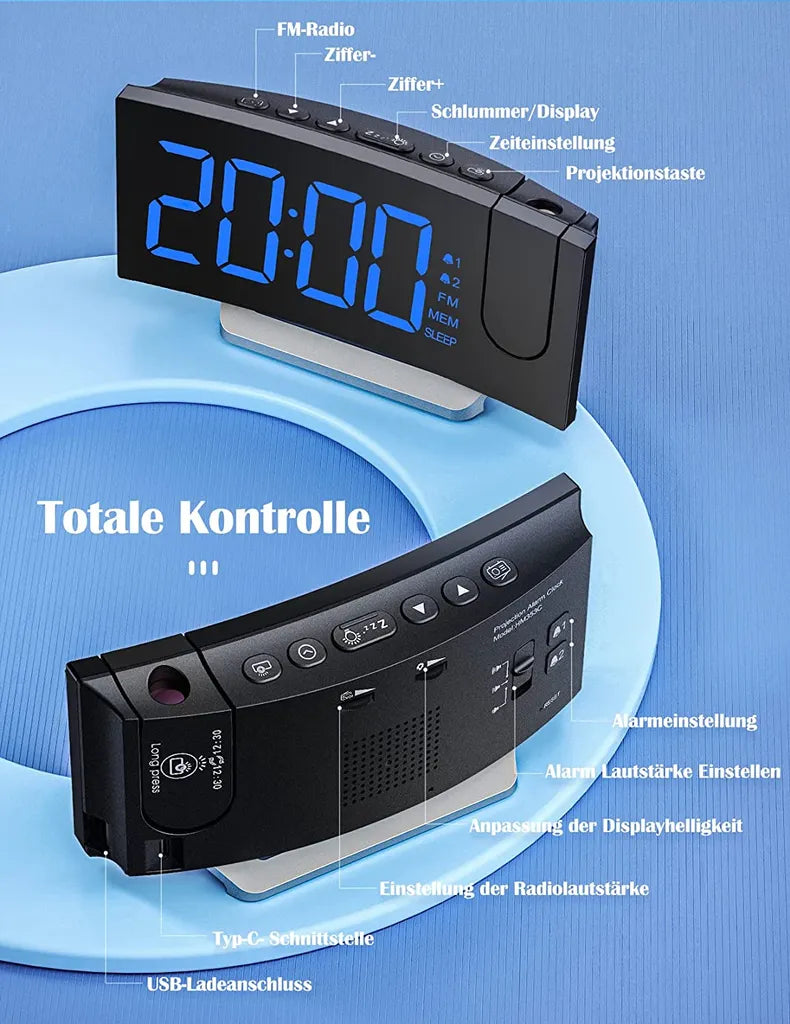  Radiowecker,Digital Wecker Mit Projektion 180°,Projektionswecker Mit USB