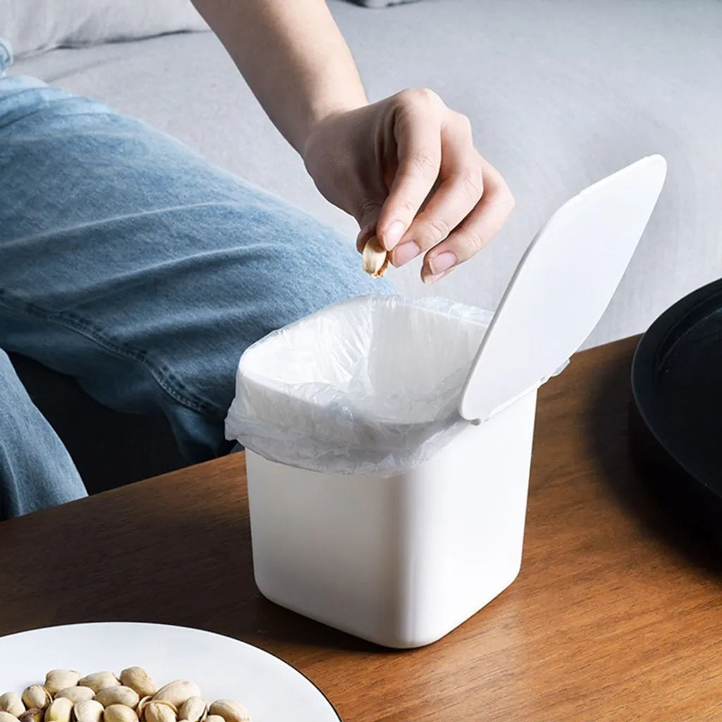  Mini Desktop Mülleimer Mit Deckel Clamshell Papierkorb Lagereimer Abfalleimer Weiß