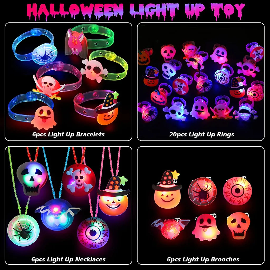  Halloween-Lichter, 24 Stück, Halloween-LED-Halsketten, Armbänder, Kürbis, Geist, Piraten, Spinne, Augapfel, Halloween, Partygeschenk, Blinkende Dekoration, Trick-Leckereien, Geschenktütenfüller Für Frauen Und Männer, Familie