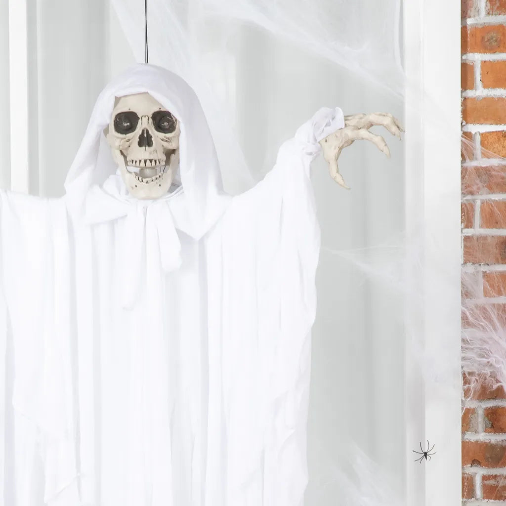  Outsunny 153 Cm Halloween Deko Horror Gespenst Hängend Geist Gespenst Augenglühen Mit Spezialeffekten Und Soundfunktion Weiß