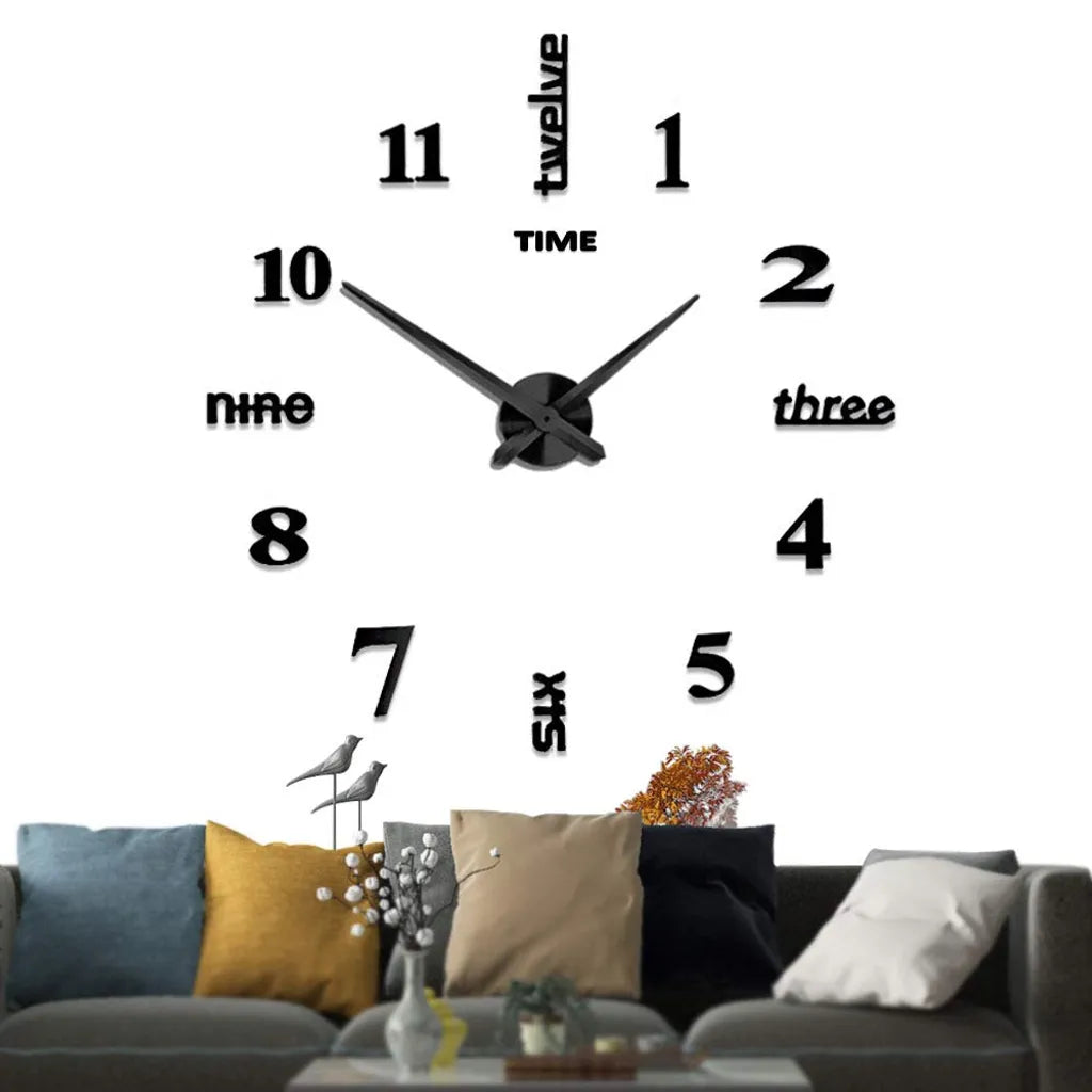  Rahmenlose 3D DIY Wanduhr XXL Stumm Spiegel Aufkleber Home Office Schule Dekoration () (Schwarz-14)