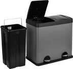  SVITA T2X24 Edelstahl Mülleimer 48 Liter (2 X 24L) Treteimer Abfalleimer Mülltrennung Mit Schubfächern Grau