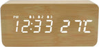  Digitaler Wecker Holz Holzoptik 3D LED Digital Digitaluhr Wanduhr Datum Temperatur 12h 24h USB Alarm Clock Schlafzimmer Büro Dimmbar Zeit Uhr Retoo