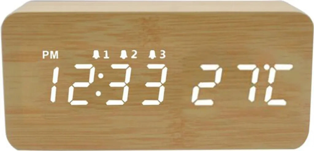  Digitaler Wecker Holz Holzoptik 3D LED Digital Digitaluhr Wanduhr Datum Temperatur 12h 24h USB Alarm Clock Schlafzimmer Büro Dimmbar Zeit Uhr Retoo