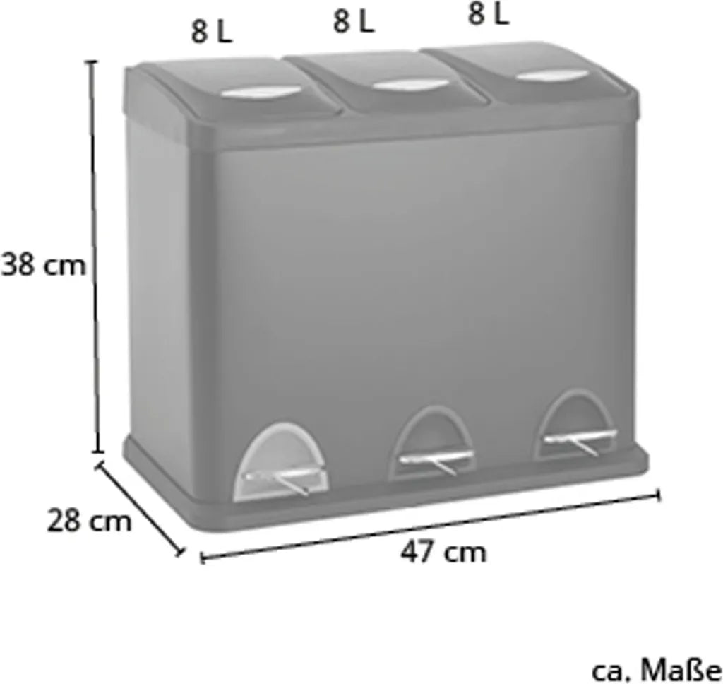  SVITA TC3X8 24 L Treteimer Abfalleimer Mülleimer Pulverbeschichteter Stahl Schwarz