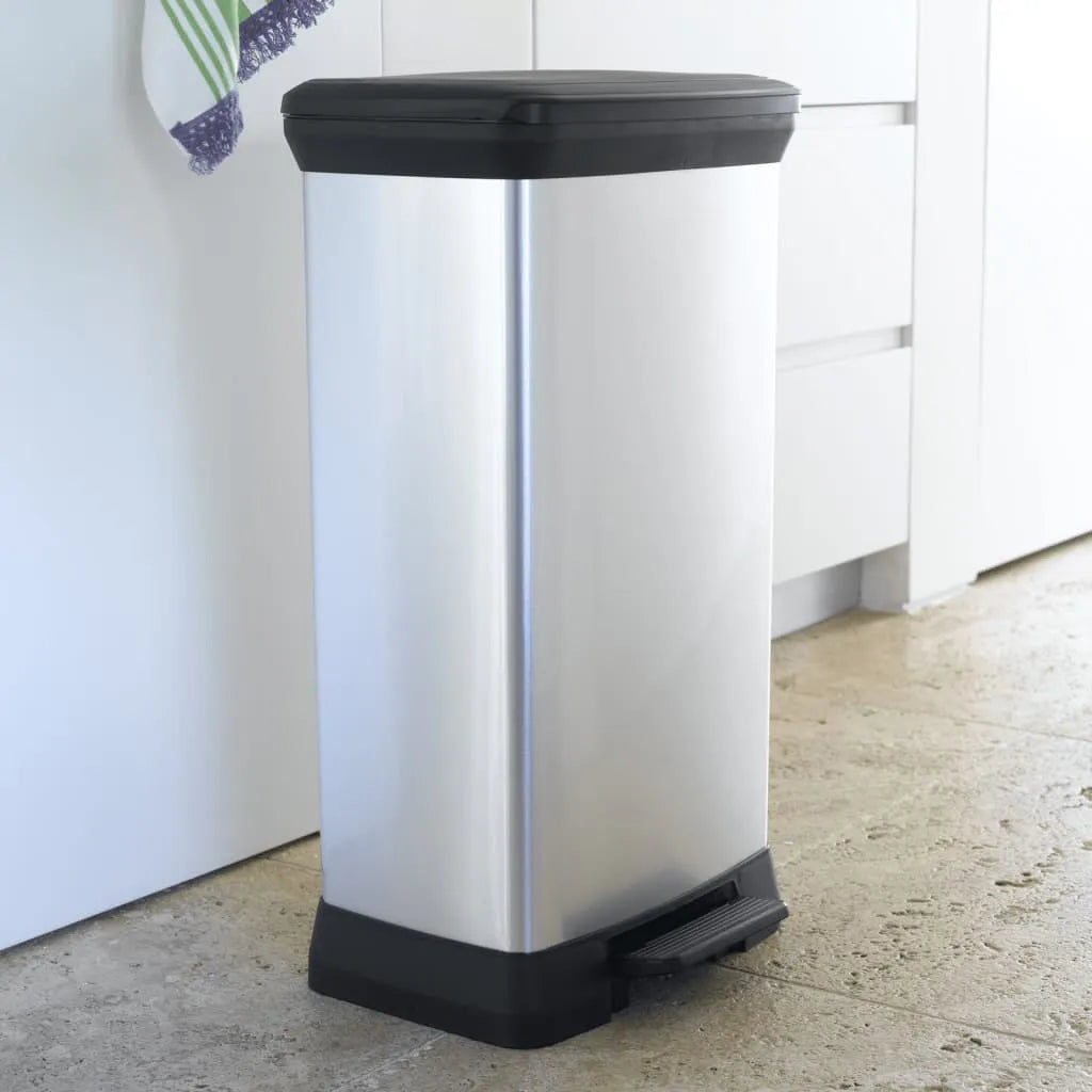 Curver Duo Tretmülleimer Deco 23L+23L Silbern