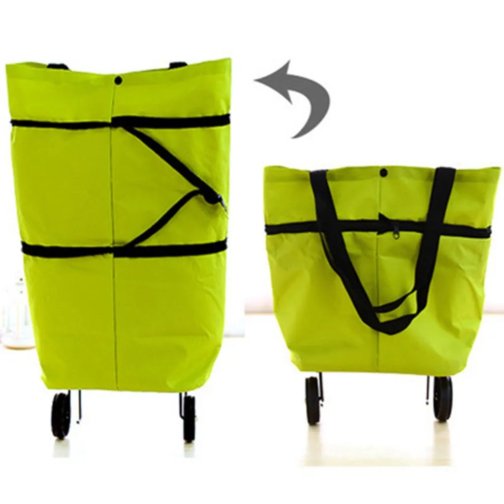  Einkaufstrolley Klappbaren Rädern Stützen Faltbar Leicht Wasserabweisend Tasche Einkaufstasche Picknicktasche Haushaltstrolley Tug Bag Grün