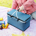  Großer Korb Faltbare Einkaufshilfe Picknickkorb Faltbare Einkaufstasche Einkaufskorb Mit Aluminiumgriff,Navy Blau