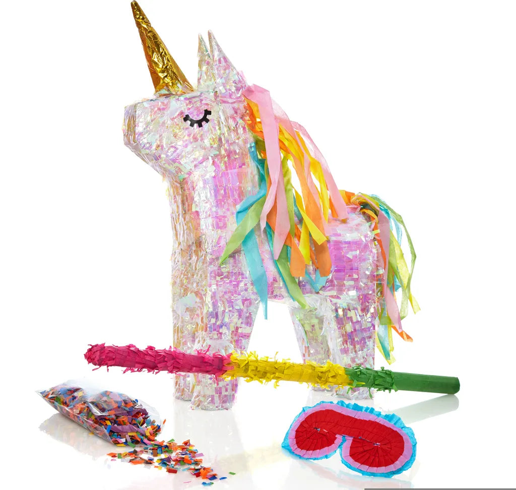  Lumaland Pinata Set Zum Befüllen Inkl. Schläger Maske Und 50g Konfetti Einhorn Magic Holographic Unicorn Ca. 40x14x54 Cm