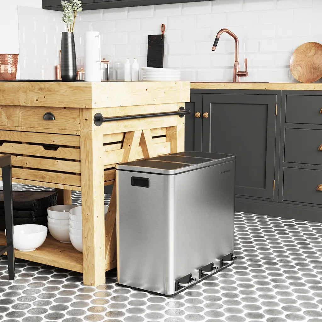  SONGMICS Mülleimer 54L Treteimer 3 X18L Edelstahl Abfalleimer Mit Fußpedal Handgriffen Und 3 Inneneimern Aus Kunststoff LTB54NL