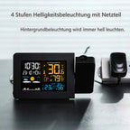  FanJu Wecker, Wetterstation Funk Mit Außensensor/Projektionswecker/Innen-/Außentemperatur Und Luftfeuchtigkeit/Mondphase/Funkwecker