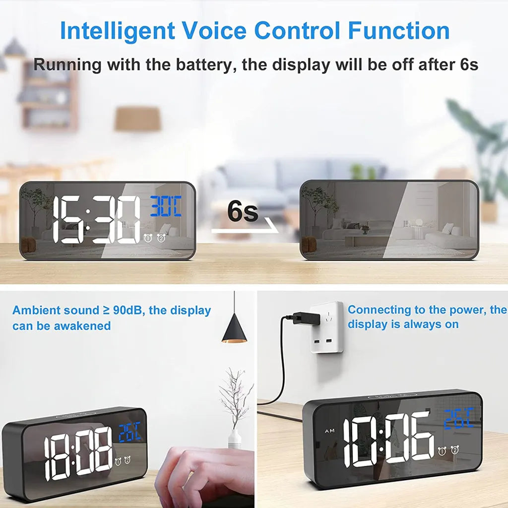  LED Digitaler Wecker Mit Drehfuß, LED-Display, Große Ziffern Anzahl Für Alte, Große Runde Taste, Dimmer Helligkeit, Einstellbare Lautstärke, Schlummerfunktion, Steckdose, Batterie-Backup, Schwarz,Black