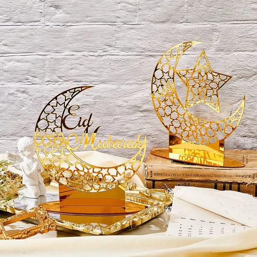  2x Ramadan Eid Mubarak Dekorationen Eid Mubarak Acryl Ornamente Mond Sterne, Ramadan Dekorationen