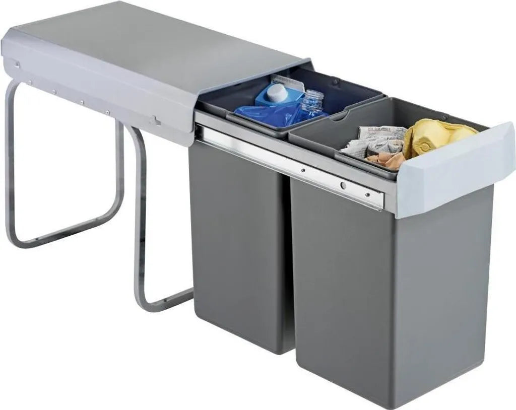  Wesco Einbau-Abfallsammler Double Boy - 30 Liter (2x15 Liter), Silber/anthrazit, Ab 30er Schrankbreite