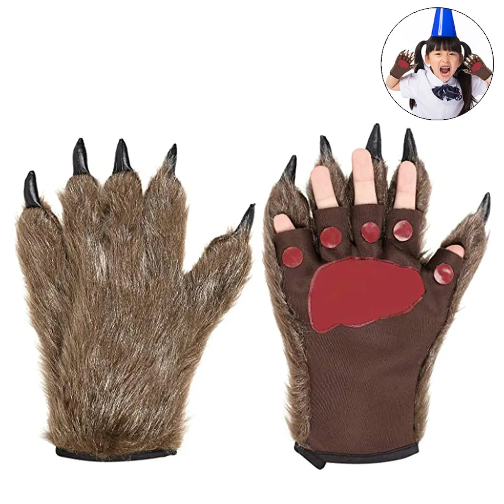  Skeleteen Werewolf Hand Kostümhandschuhe - Grau Behaarte Wolfsklauenhände Pfoten Monster Kostümzubehör Für Kinder Und Erwachsene
