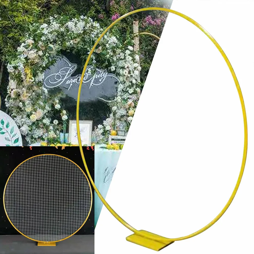  2m Hochzeit Bogen Rund Metall Ständer Hintergrund Nachbildung Blumen Luftballon Rahmen Gold