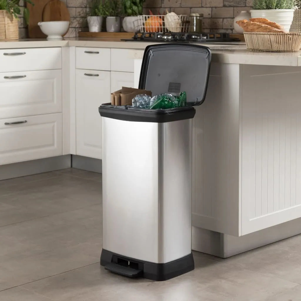  Curver Duo Tretmülleimer Deco 23L+23L Silbern