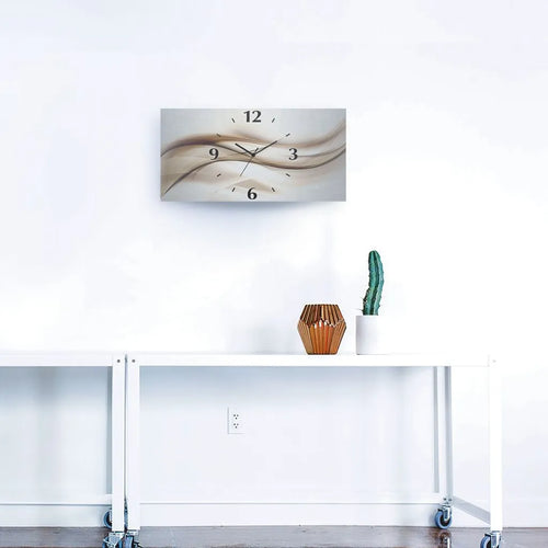  ARTland Wanduhre, Gebogen Funkuhr - Schwarzer Zeiger Braune Abstrakte Welle Größe: 50x25 Cm