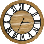  HOMCOM Wanduhr 60 Cm Mit Römischen Ziffern, Uhrwerk Im Vintage-Design, Geräuschlose Dekoration Für Wohnzimmer Küche Metall Tannenholz Schwarz+Natur