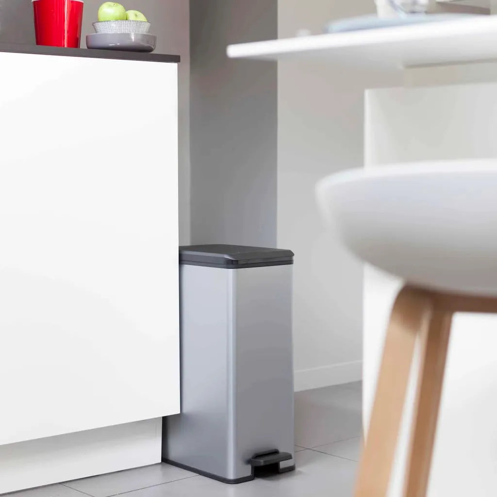  CURVER_DECO SLIM BIN Abfalleimer 40L Mit Fußpedal Silber Metallic_240640
