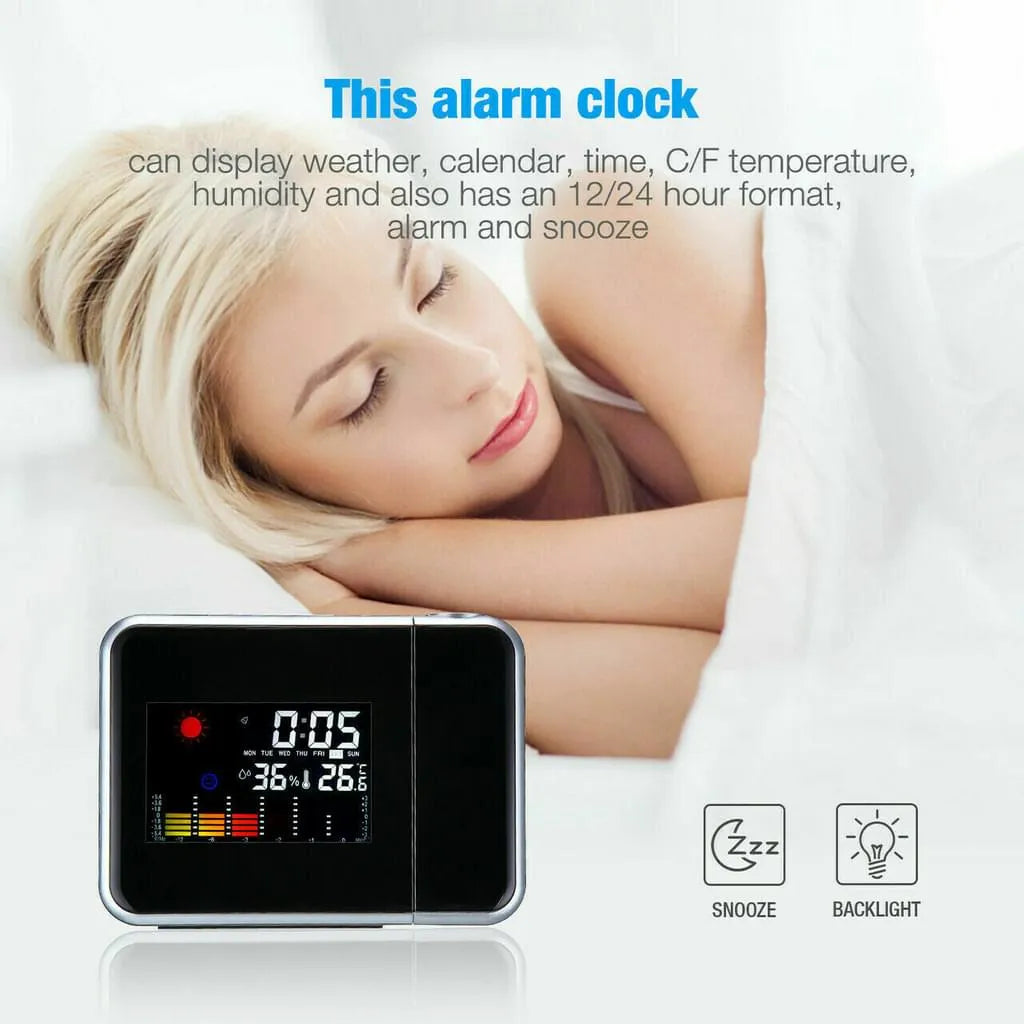  LCD Wecker Funkuhr LED Funkwecker Snooze Alarm Tischuhr Mit Projektion