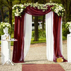  Chiffon-Vorhang Hochzeitsbogen Drapieren Stoff, Umweltfreundliche Zarte Textur Schön Hochzeitsdekorationen Im Freien （2 Panels，Weiß+Weinrot）