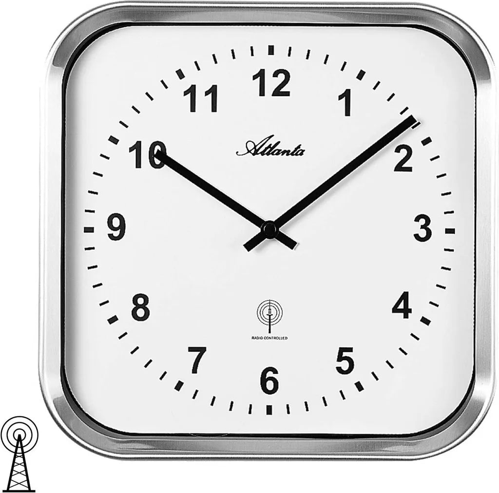  Atlanta 4384/0 Wanduhr Funk Funkwanduhr Analog Silbern