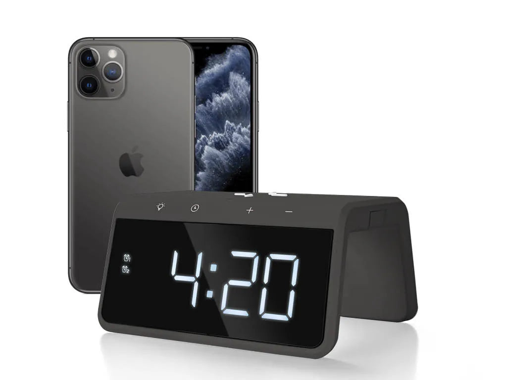  Caliber Digitaler Wecker - Drahtloses Ladegerät Für Telefone - Wecklicht - Space Grau (HCG019QI-SG)