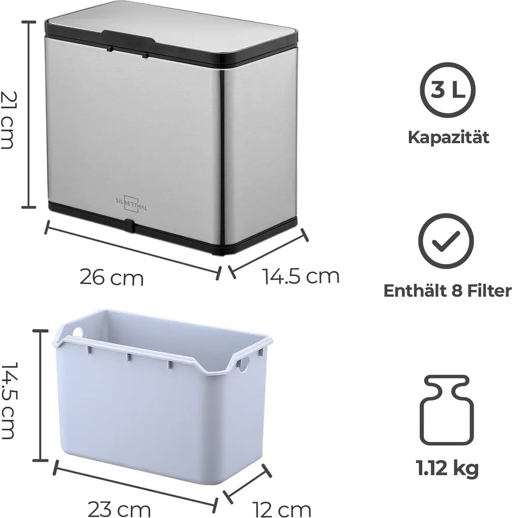 Silberthal Abfalleimer Biomülleimer Küche Edelstahl 3 Liter Innenbehälter