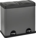  SVITA T2X24 Edelstahl Mülleimer 48 Liter (2 X 24L) Treteimer Abfalleimer Mülltrennung Mit Schubfächern Grau