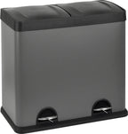  SVITA T2X24 Edelstahl Mülleimer 48 Liter (2 X 24L) Treteimer Abfalleimer Mülltrennung Mit Schubfächern Grau