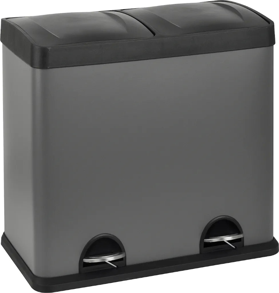  SVITA T2X24 Edelstahl Mülleimer 48 Liter (2 X 24L) Treteimer Abfalleimer Mülltrennung Mit Schubfächern Grau