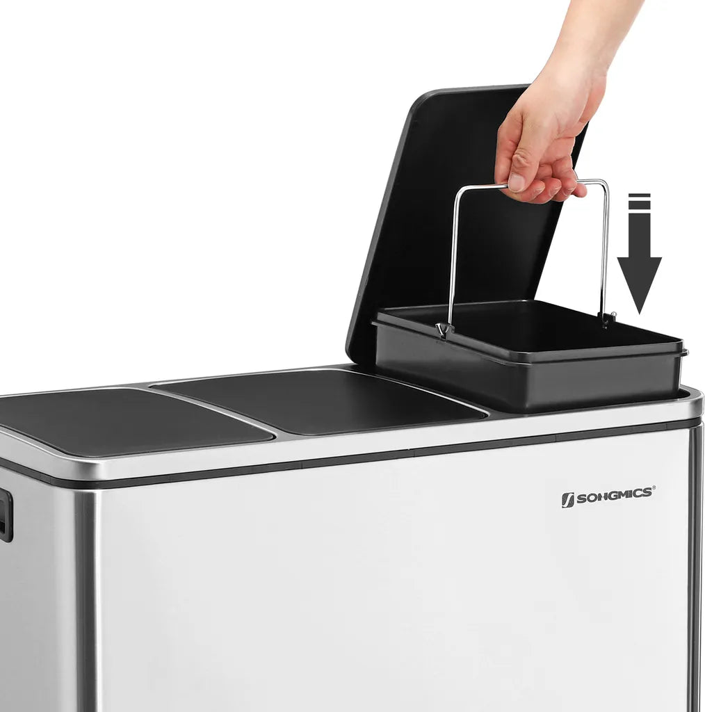  SONGMICS Mülleimer 54L Treteimer 3 X18L Edelstahl Abfalleimer Mit Fußpedal Handgriffen Und 3 Inneneimern Aus Kunststoff LTB54NL
