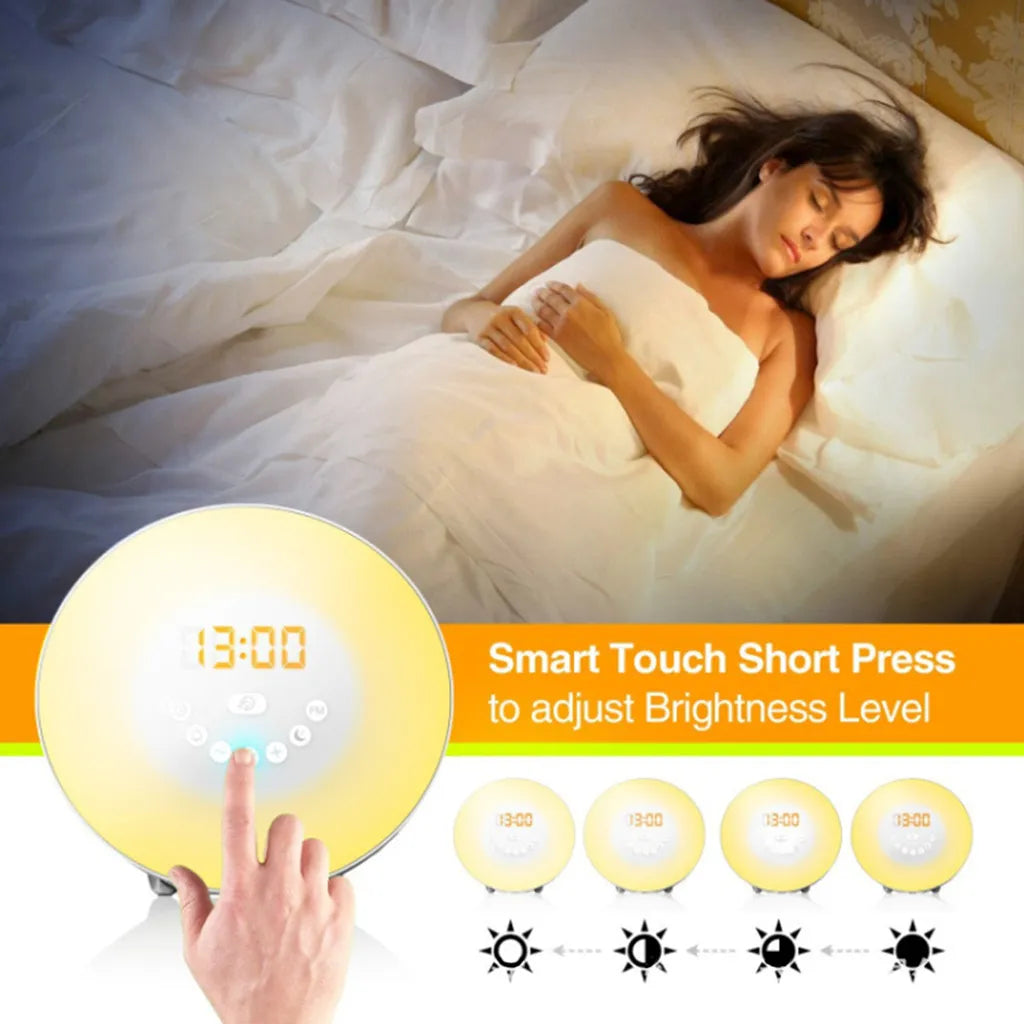  Wake Up Light Wecker - Sonnenaufgang Sonnenuntergang Analoger Tageslichtwecker Mit 2 Alarmen, 10 Helligkeiten, Schlummerfunktion, 6 Natürlichen Geräuschen, UKW-Radiowecker
