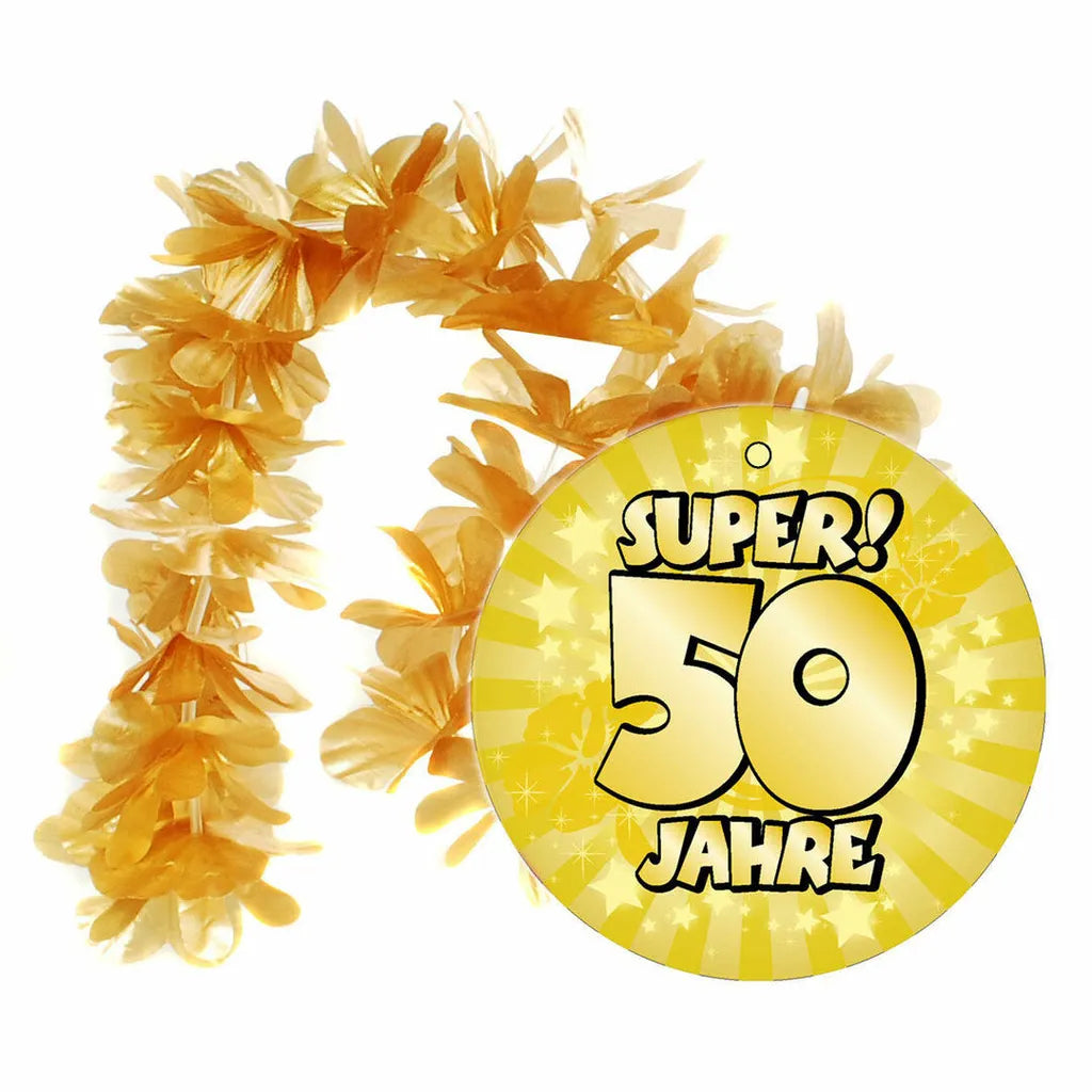  1 Hawaii - Kette 50 Gold Goldene Hochzeit Geschenkartikel Deko Geburtstag 50