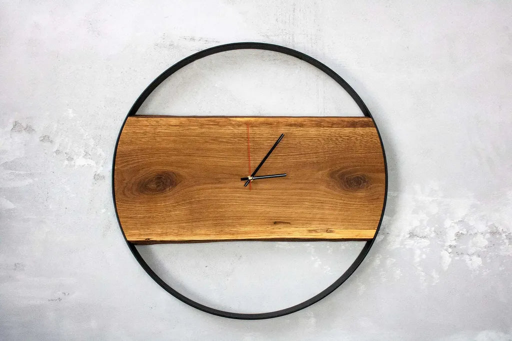  XXL Wanduhr Mit Stahlrahmen Aus Massiver Eiche Ø 58 Cm Von Holz4home® : Ø 58