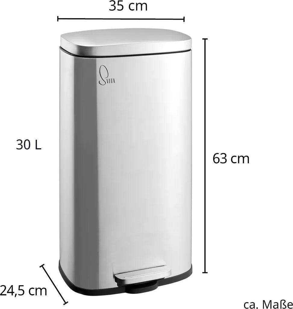  SVITA TQ30 Mülleimer Weiß 30L Treteimer Abfallbehälter Softclose Deckel Mit Inneneimer Edelstahl
