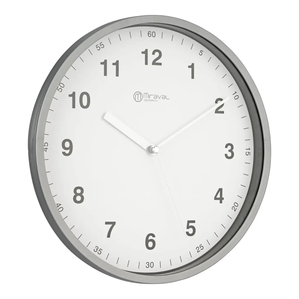  Miraval Wanduhr Uhrwerk Analog AA-Batterie Silber Geräuschlos Kein Ticken Japanisches Lautloses Quarzuhrwerk 420 Gr 250 Mm - 4-MV6072-2